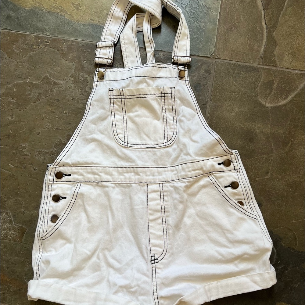 White Denim Overalls with Pocket Detail